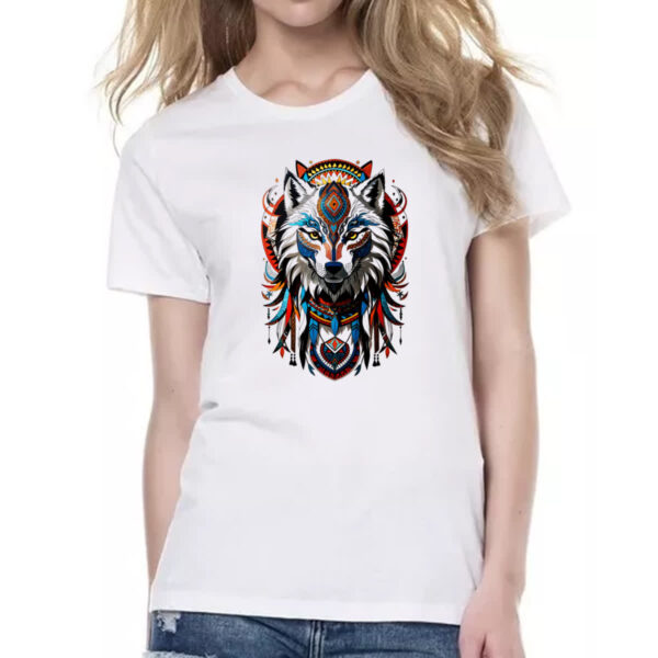 Camiseta Baby Look Espirito lobo tribal americano - Imagem 2