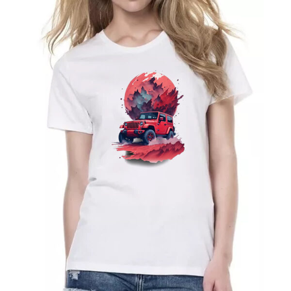 Camiseta Baby Look Jeep Vermelho Sunset Art - Imagem 2