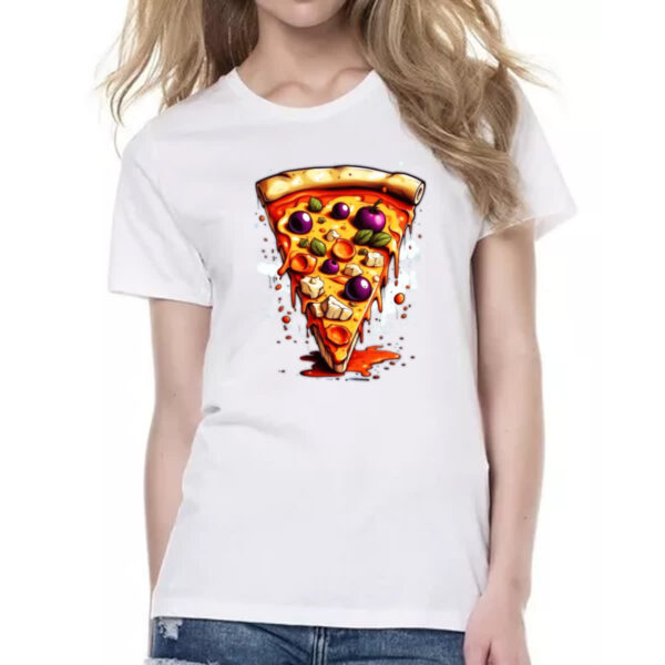 Camiseta Baby Look Fatia de pizza cartoon - Imagem 2