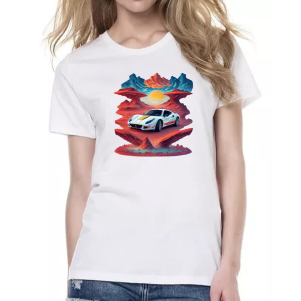 Camiseta Baby Look Ferrari Branca Montanha Sunset - Imagem 2