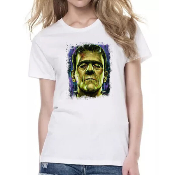 Camiseta Baby Look Frankenstein Pintura Colorida - Imagem 2