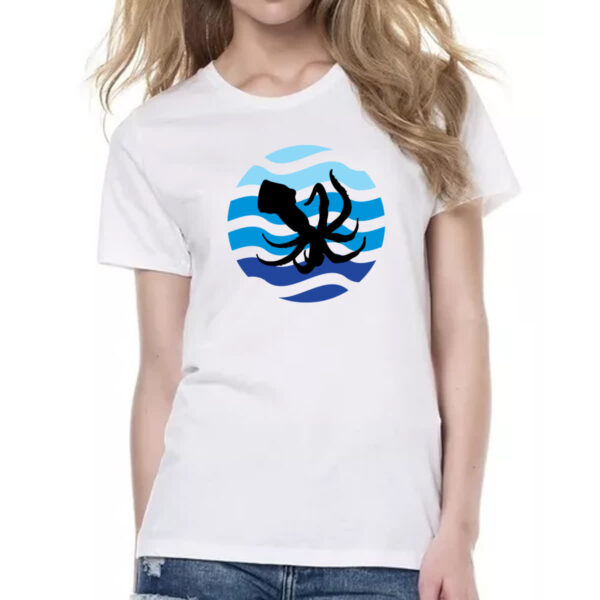 Camiseta Baby Look Animais marinhos lula silhueta sunset - Imagem 2