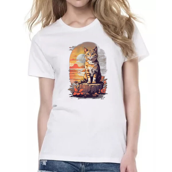 Camiseta Baby Look Gato amarelo final de tarde - Imagem 2