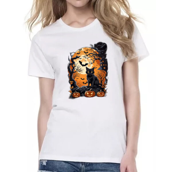 Camiseta Baby Look Gato Preto Halloween Lua Cheia - Imagem 2