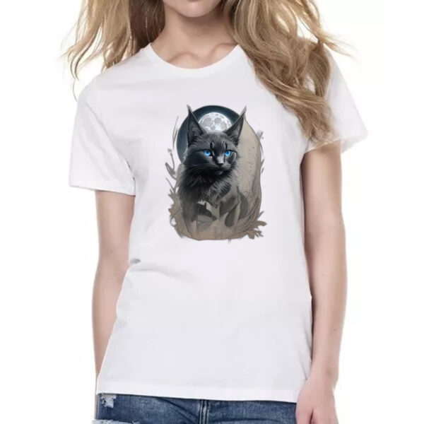 Camiseta Baby Look Gato preto na lua cheia - Imagem 2