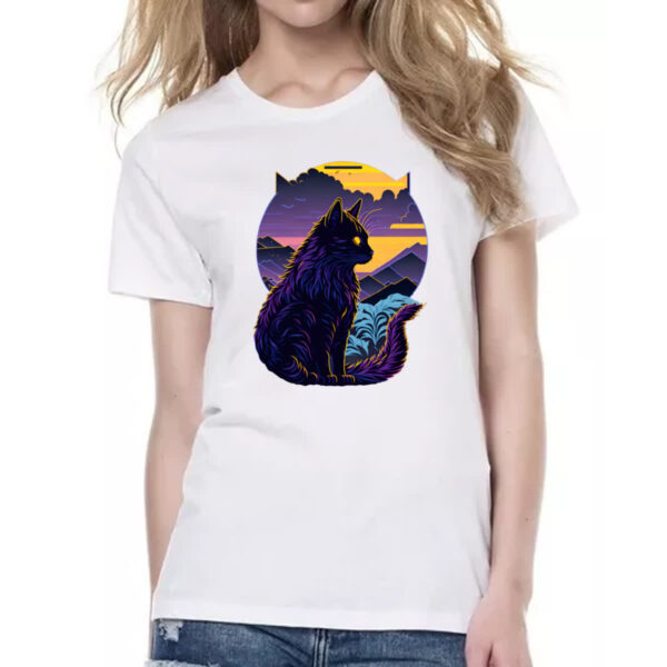 Camiseta Baby Look Gato silhoueta sunset - Imagem 2