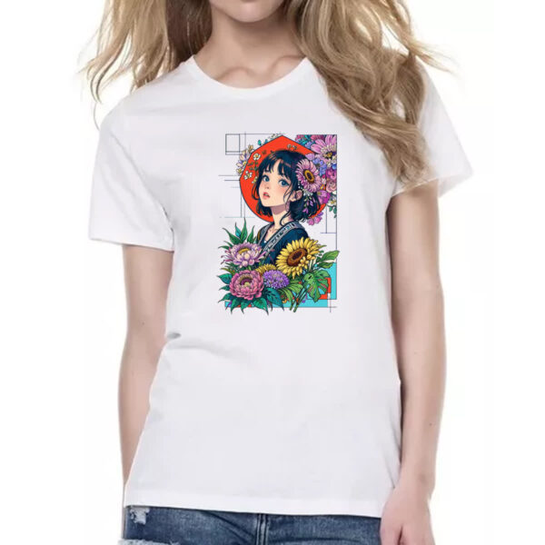 Camiseta Baby Look Menina linda anime flores - Imagem 2