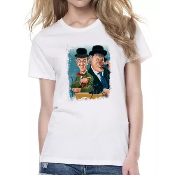 Camiseta Baby Look Nostalgia O Gordo e o Magro Caricatura - Imagem 2
