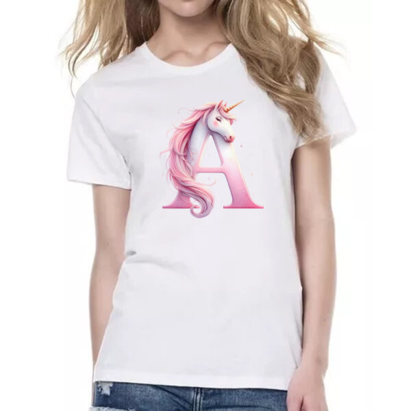 Camiseta Baby Look Unicornio Alfabeto Letra A - Imagem 2
