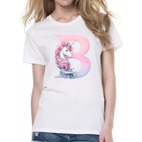 Camiseta Baby Look Unicornio Alfabeto Letra B - Imagem 2