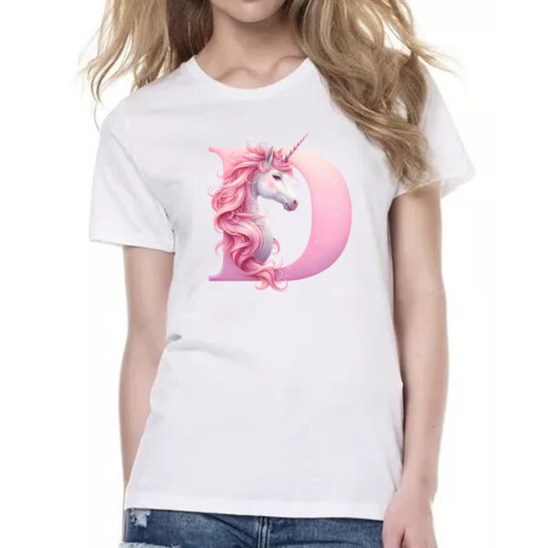 Camiseta Baby Look Unicornio Alfabeto Letra D - Imagem 2
