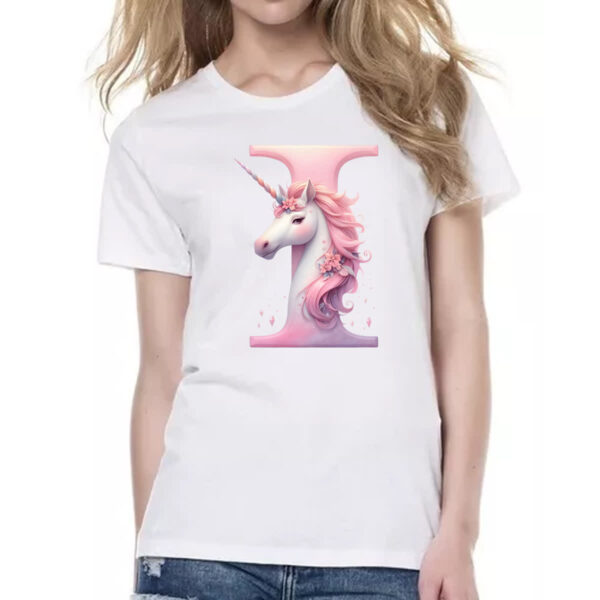 Camiseta Baby Look Unicornio Alfabeto Letra I - Imagem 2
