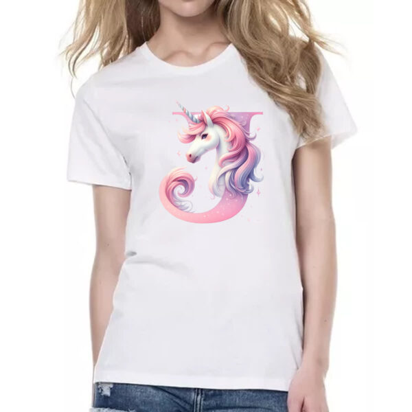 Camiseta Baby Look Unicornio Alfabeto Letra J - Imagem 2