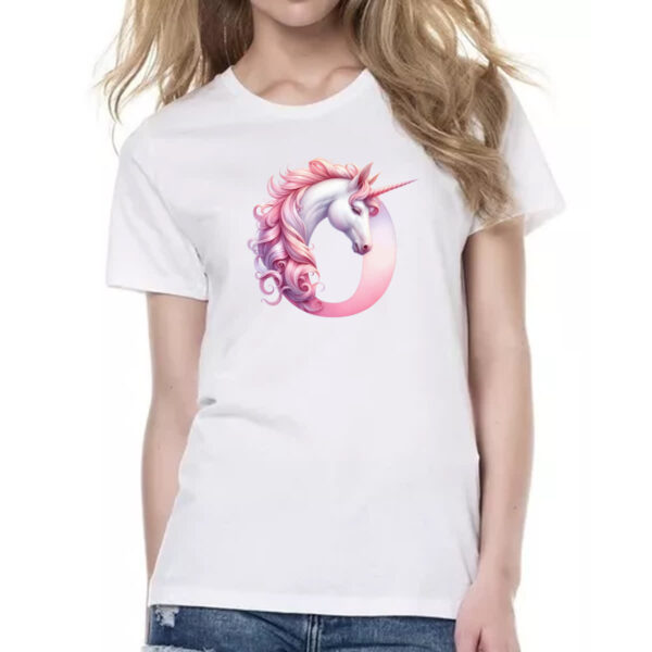Camiseta Baby Look Unicornio Alfabeto Letra O - Imagem 2