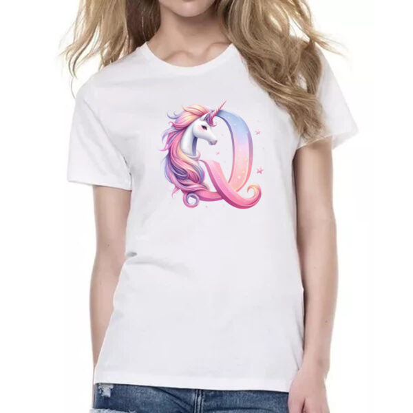 Camiseta Baby Look Unicornio Alfabeto Letra Q - Imagem 2