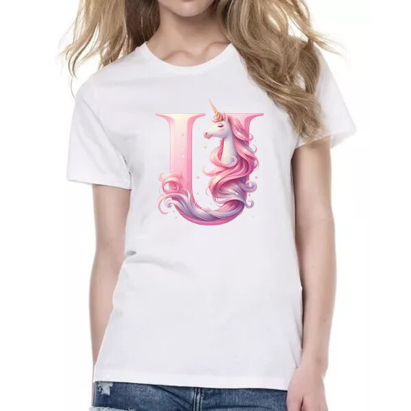 Camiseta Baby Look Unicornio Alfabeto Letra U - Imagem 2