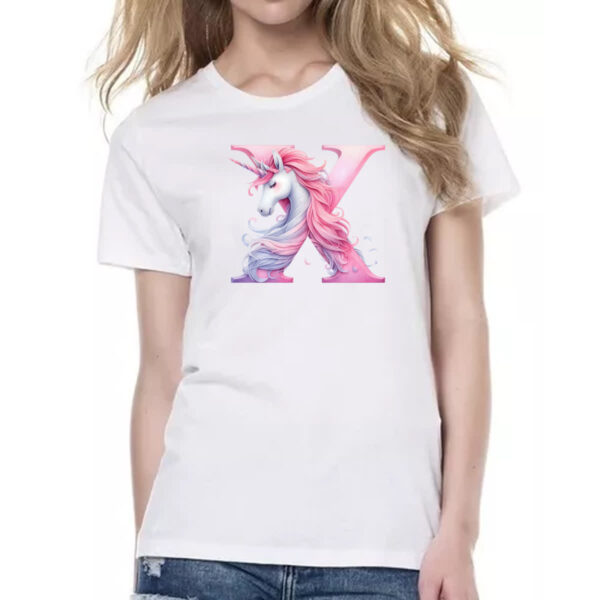 Camiseta Baby Look Unicornio Alfabeto Letra X - Imagem 2