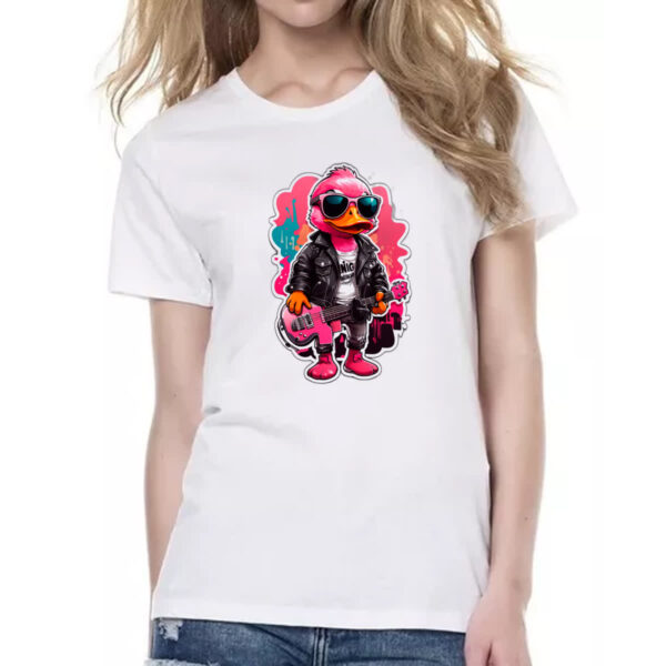 Camiseta Baby Look Patinho Pink Guitarrista Rock - Imagem 2
