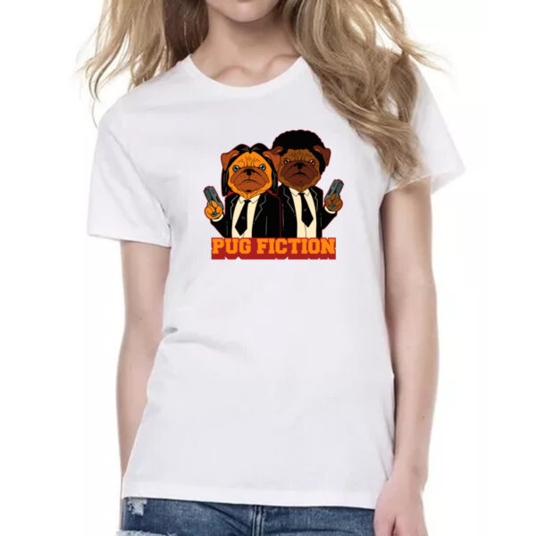 Camiseta Baby Look Pug Fiction parodia filme - Imagem 2