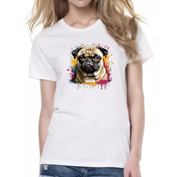 Camiseta Baby Look Pug Watercolor Splash Art - Imagem 2