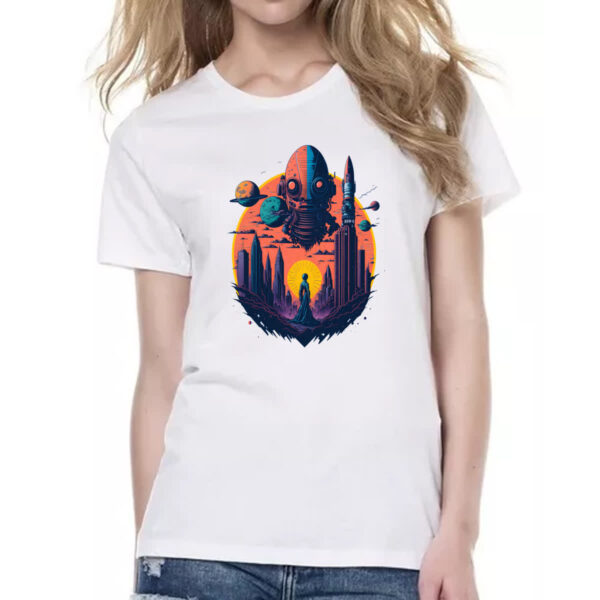 Camiseta Baby Look Planeta Alien Cidade Futuristica - Imagem 2