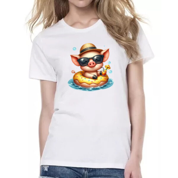 Camiseta Baby Look Porco na boia - Imagem 2