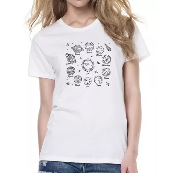 Camiseta Baby Look Sistema solar desenho de caneta - Imagem 2