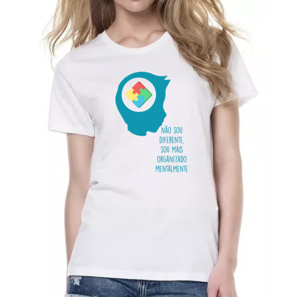 Camiseta Baby Look Autismo nao diferente mais organizado mentalmente - Imagem 2