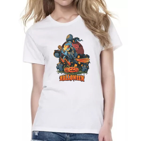 Camiseta Baby Look Halloween Bruxa voando vassoura - Imagem 2