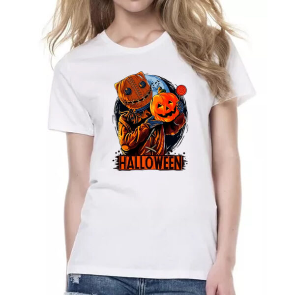 Camiseta Baby Look Halloween Espantalho doces ou travessuras - Imagem 2