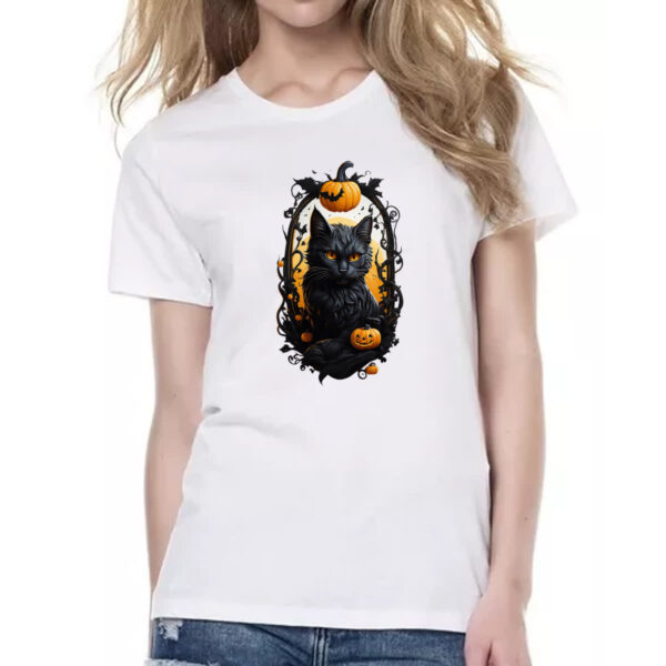 Camiseta Baby Look Halloween Gato Preto Espelho Macabro - Imagem 2