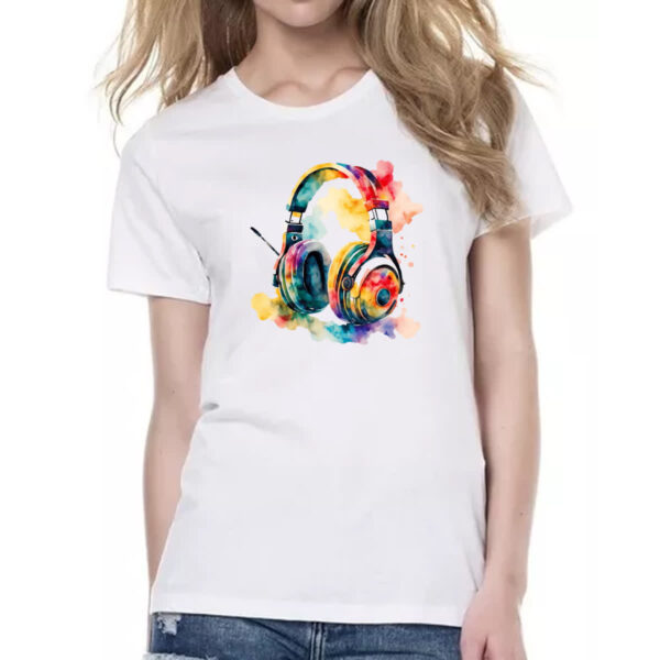 Camiseta Baby Look Headphone watercolor - Imagem 2