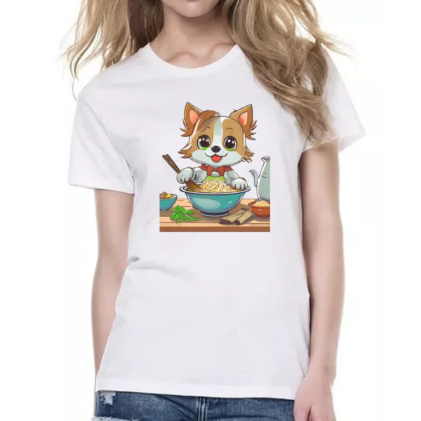 Camiseta Baby Look Cao feliz cozinhando lamem - Imagem 2