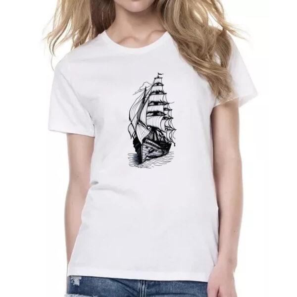 Camiseta Baby Look Caravela desenhada a lapis - Imagem 2