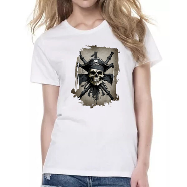 Camiseta Baby Look Caveira pirata pano - Imagem 2