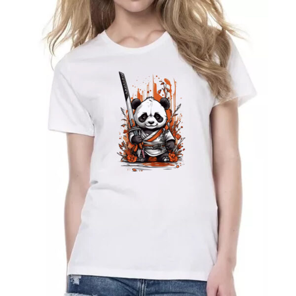 Camiseta Baby Look Cute cartoon panda samurai - Imagem 2