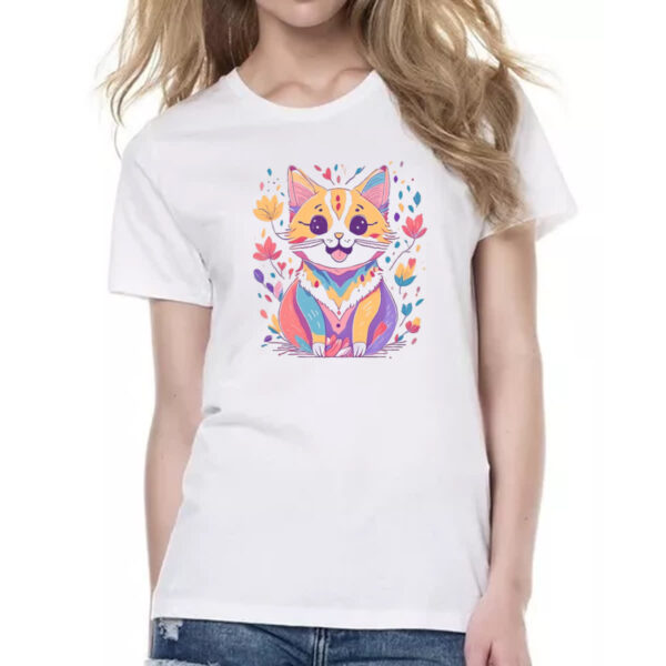 Camiseta Baby Look Desenho gato feliz - Imagem 2