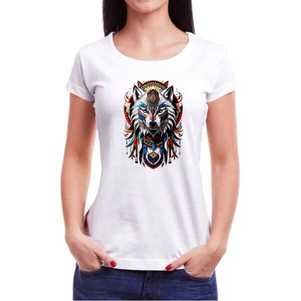 Camiseta Baby Look Espirito lobo tribal americano - Imagem 3