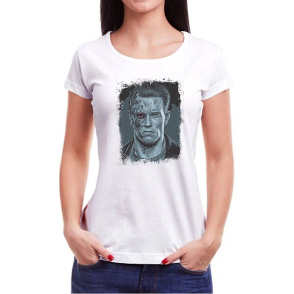 Camiseta Baby Look Exterminador face machucada olho vermelho - Imagem 3