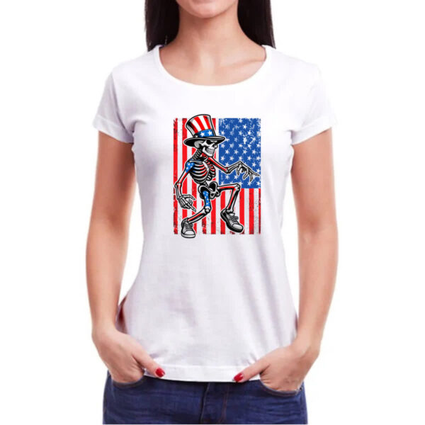 Camiseta Baby Look Esqueleto Estados Unidos Vintage - Imagem 3