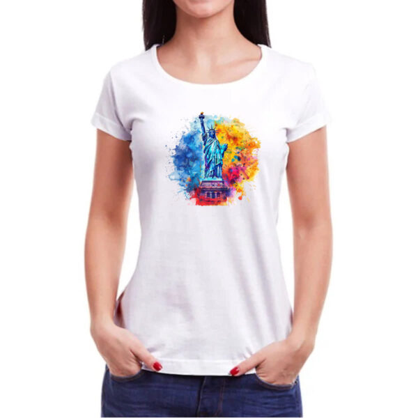 Camiseta Baby Look Estatua liberdade watercolor - Imagem 3