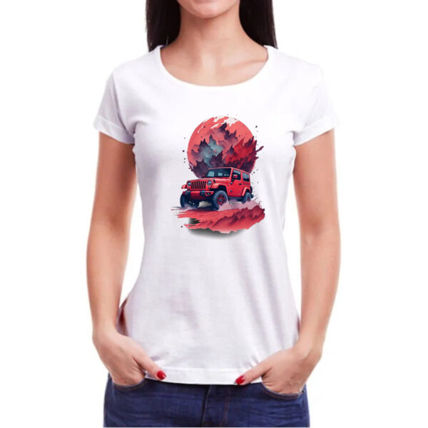 Camiseta Baby Look Jeep Vermelho Sunset Art - Imagem 3