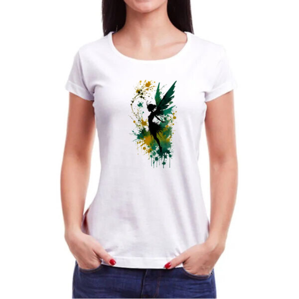 Camiseta Baby Look Fada da floresta silhueta splash - Imagem 3