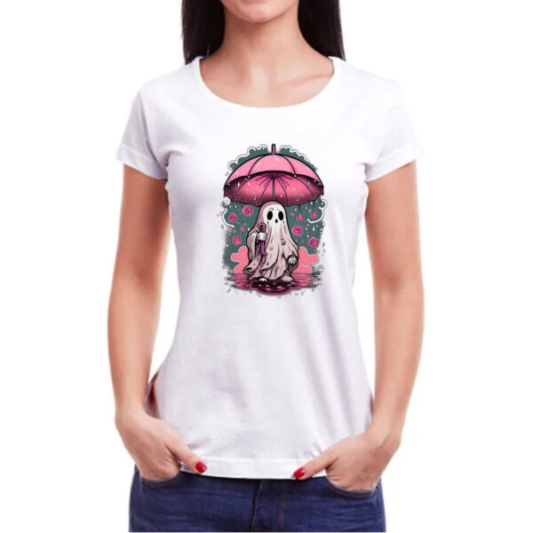Camiseta Baby Look Fantasma chuva de rosas - Imagem 3