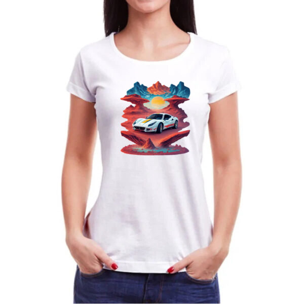 Camiseta Baby Look Ferrari Branca Montanha Sunset - Imagem 3