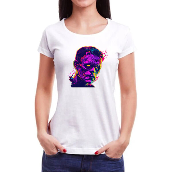Camiseta Baby Look Frankstein Neon Art Face - Imagem 3