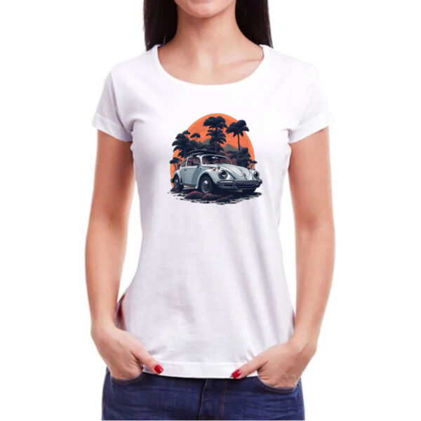 Camiseta Baby Look Fusca Branco Sunset - Imagem 3