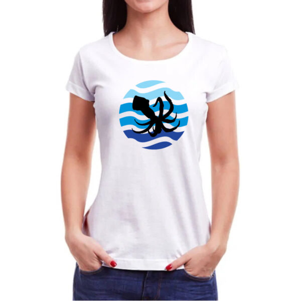 Camiseta Baby Look Animais marinhos lula silhueta sunset - Imagem 3
