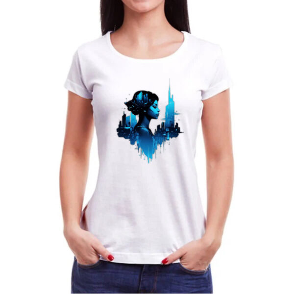Camiseta Baby Look Garota futurista silhueta - Imagem 3