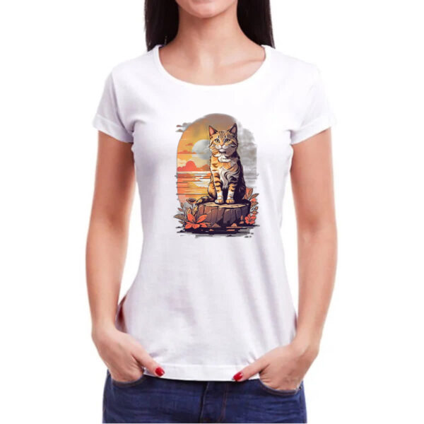 Camiseta Baby Look Gato amarelo final de tarde - Imagem 3
